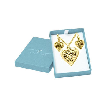 Celtic Heart Solid Gold Pendant Chain and Earrings Box Set GSET004 - Jewelry